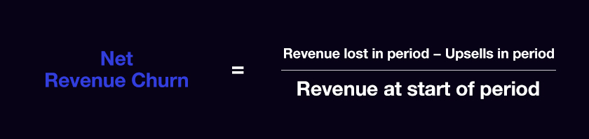 Net Revenue Churn =	 Revenue lost in period − Upsells in period / Revenue at start of period